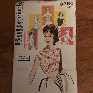 Butterick 9380 Vintage 1960s Crop Top Sewing Pattern